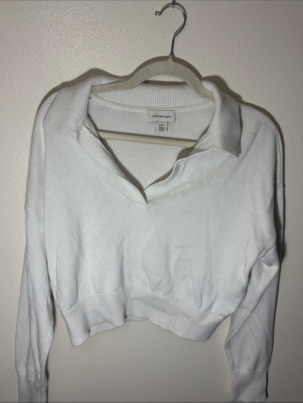 Calvin Klein White Cropped Knit Sweater